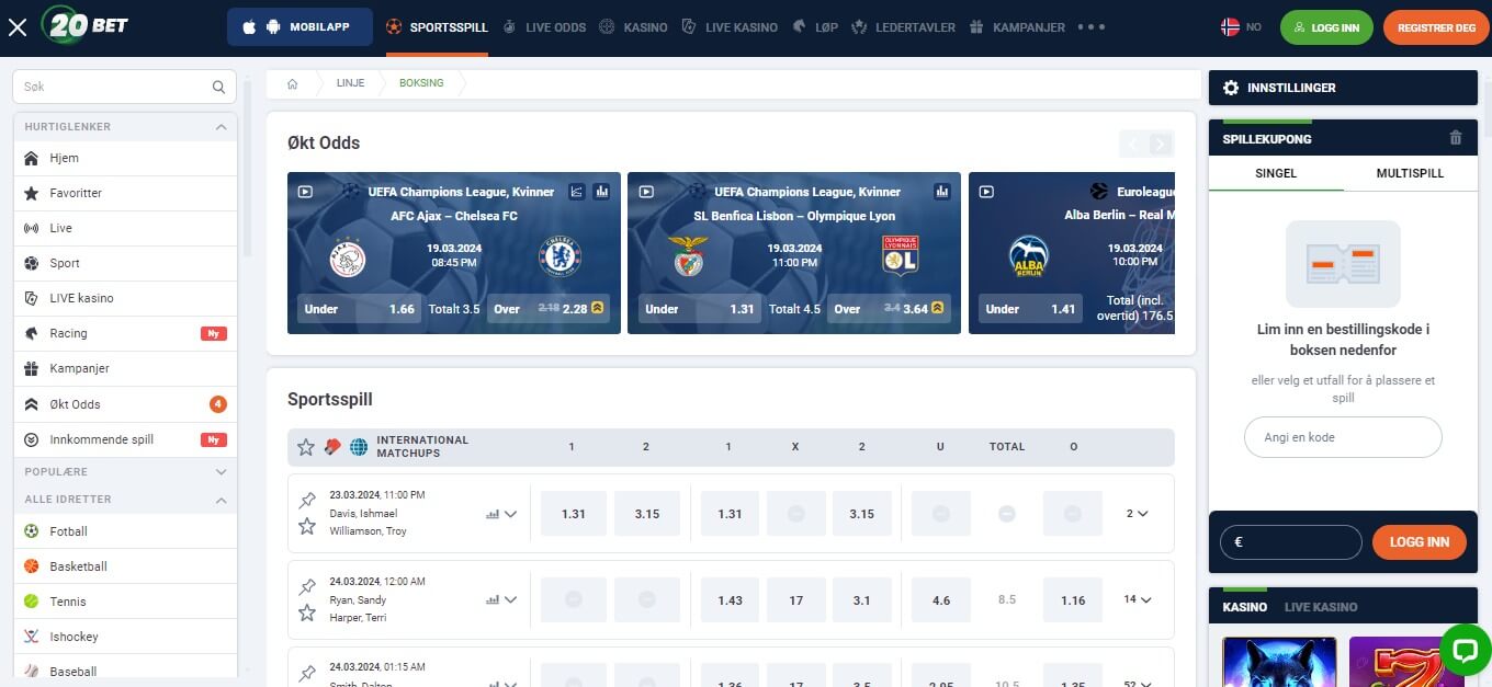 20Bet Sport Betting Boxing, bookiesnorge.tv