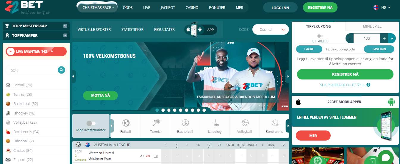 22Bet Bookmaker Mane Page NO