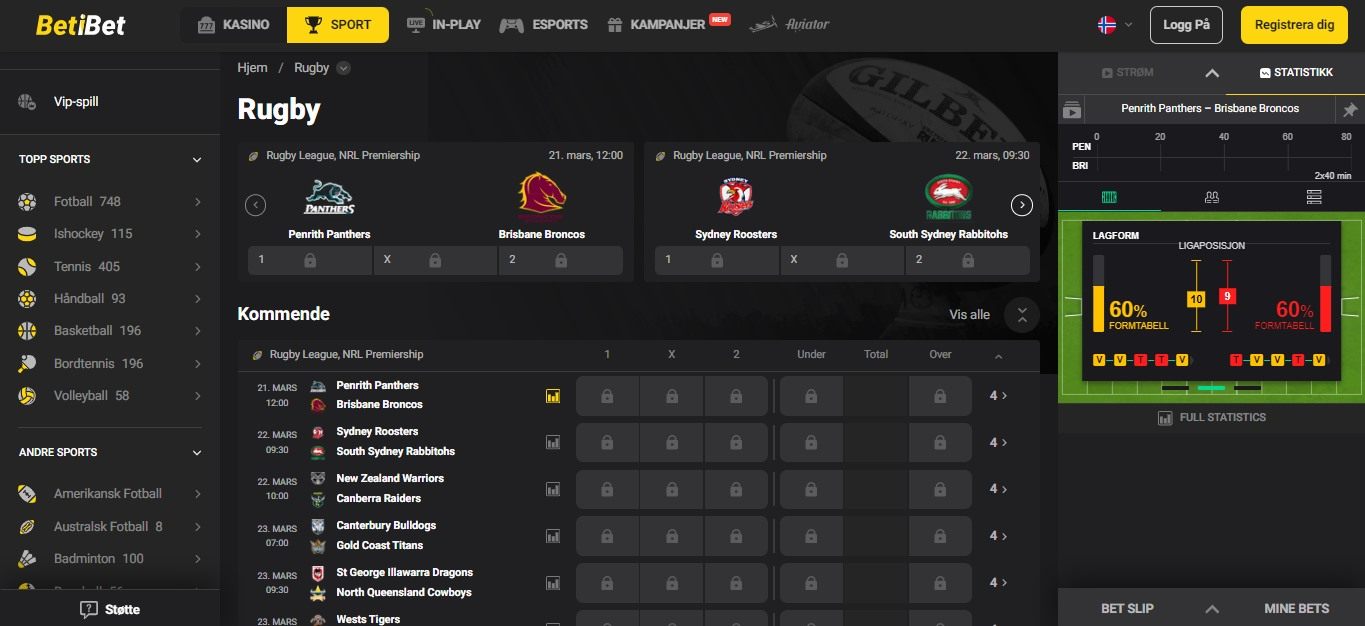 BetiBet Sport Betting Rugby