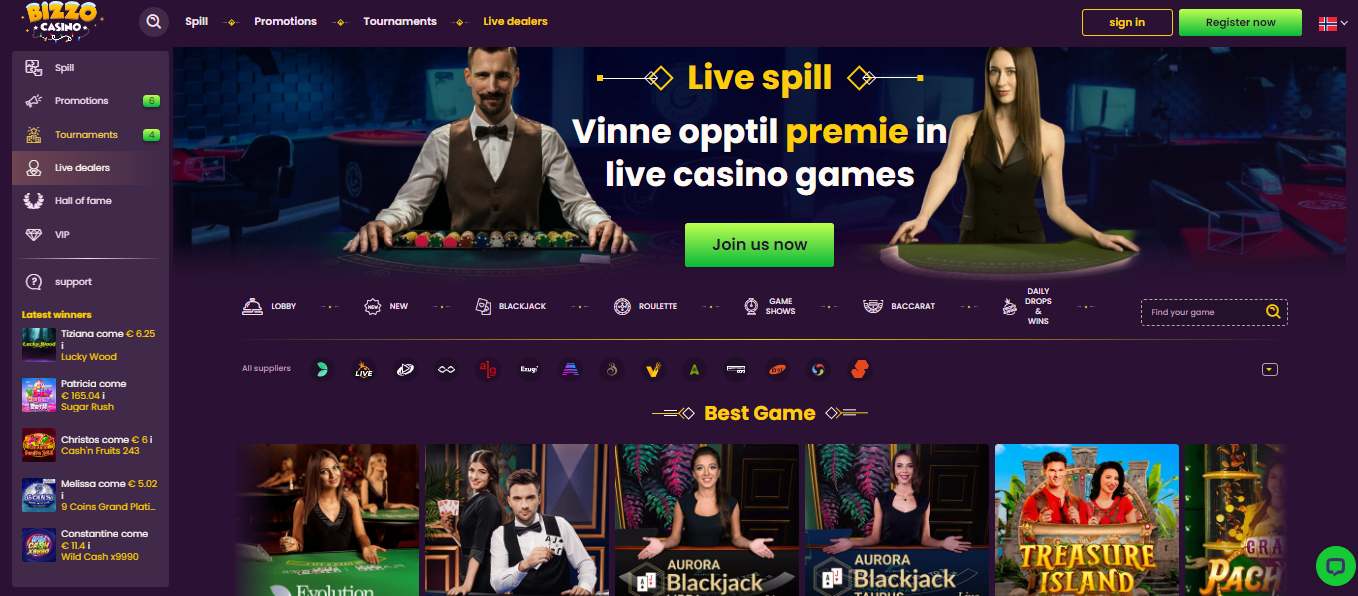 Bizzo Casino Live Dealers NO
