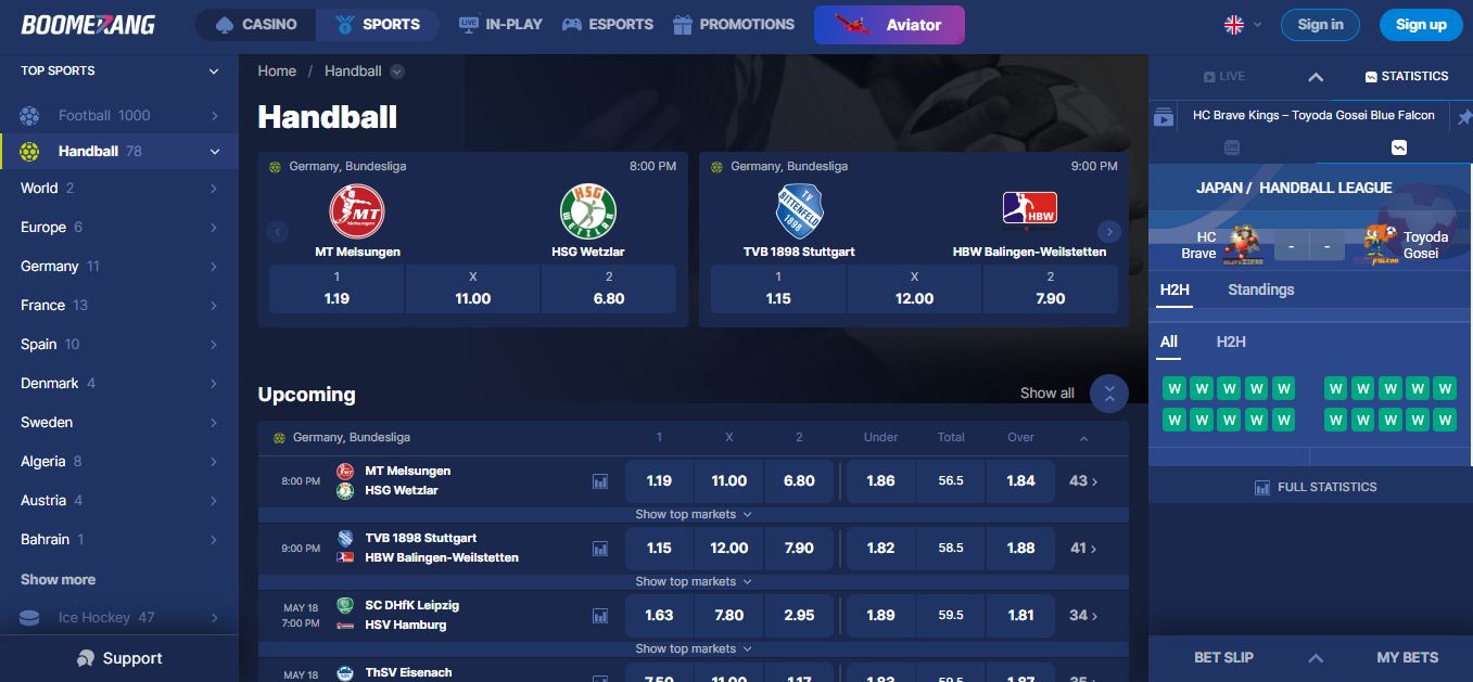 Boomerang.bet Handball Betting, bookiesnorge.tv