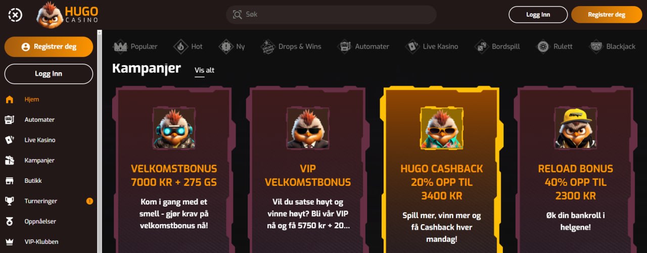 Hugo Casino Norge tilbud og kampanjer