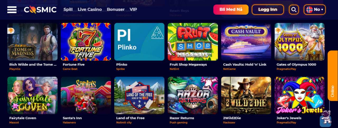 Spillutvalg hos CosmicSlot Casino