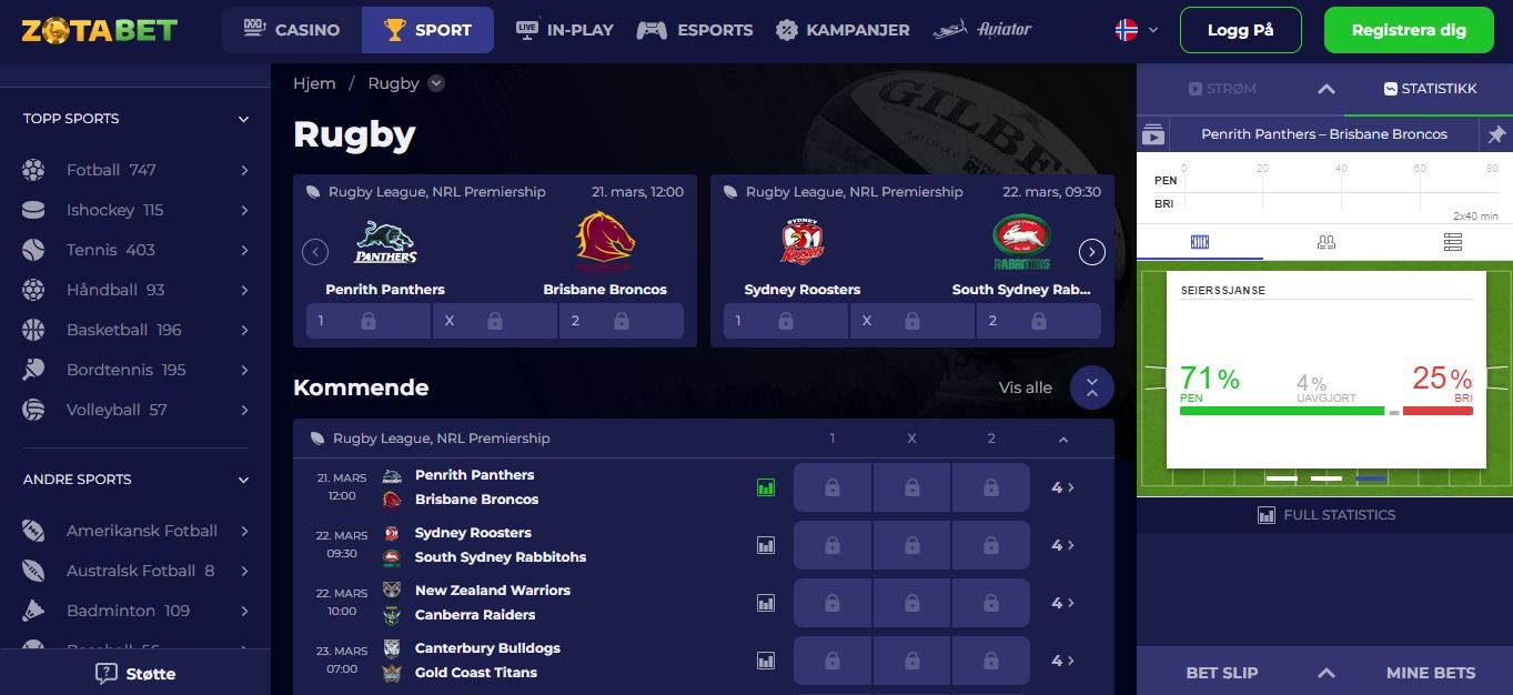 ZotaBet Sport Betting Rugby