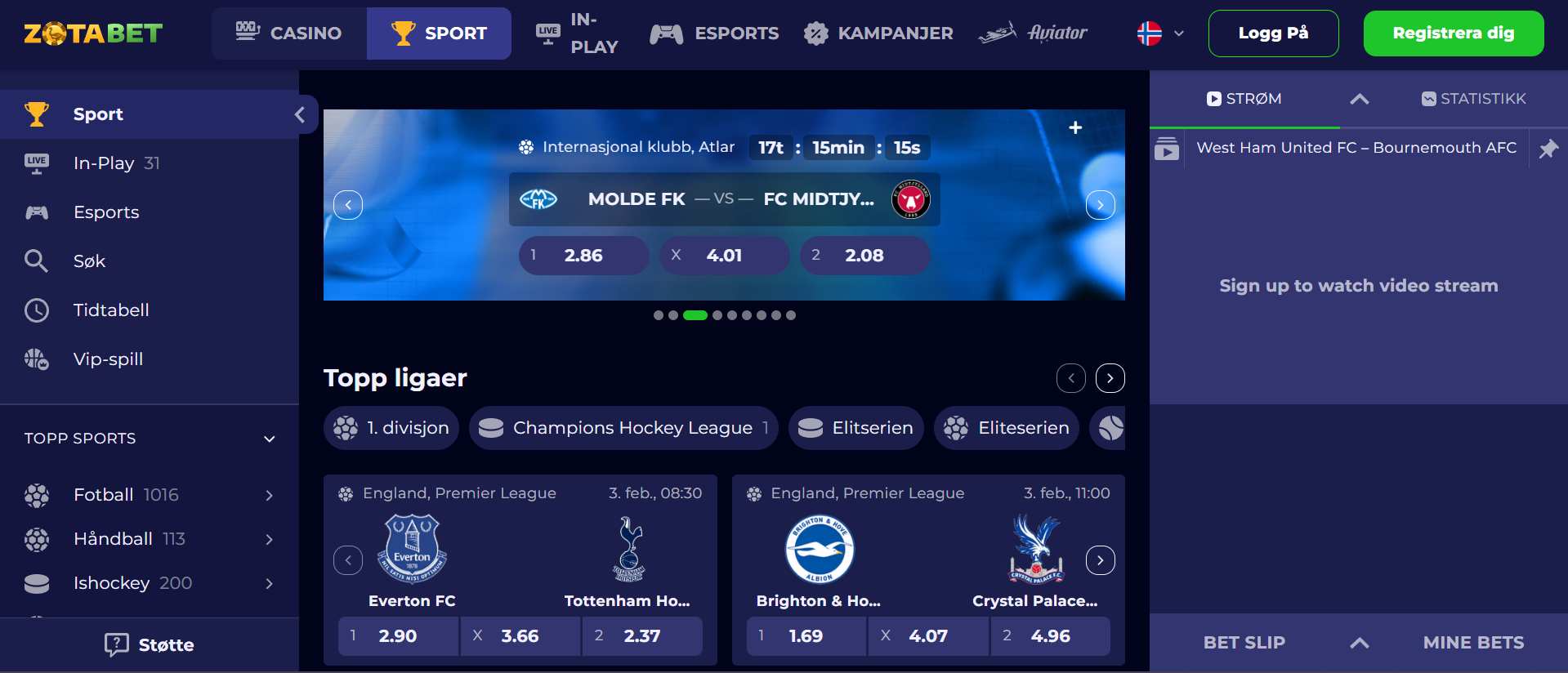 Sportsbetting hos Zotabet