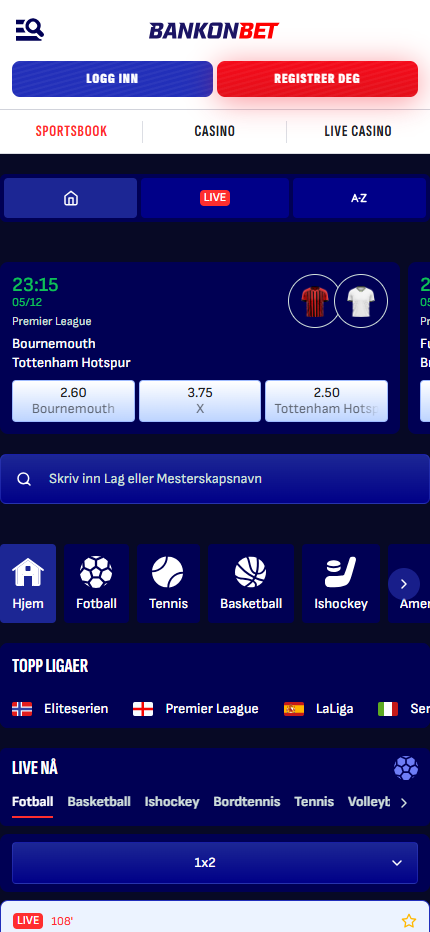 Bankonbet Sport Betting Norway (mobile screen), bookiesnorge.tv