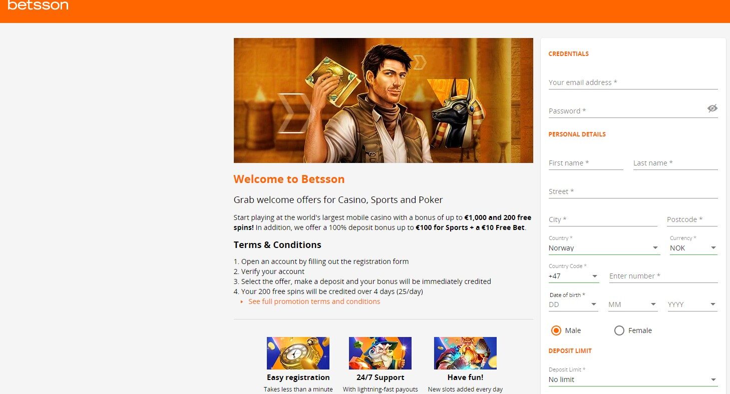 Åpne en konto hos Betsson
