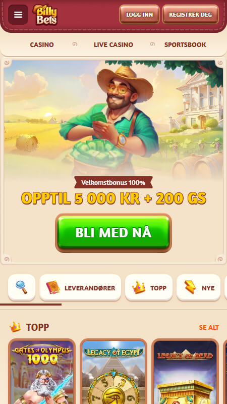BillyBets main page