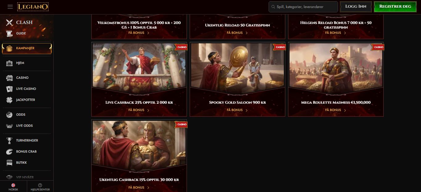 Bonuser og kampanjer på Legiano Casino