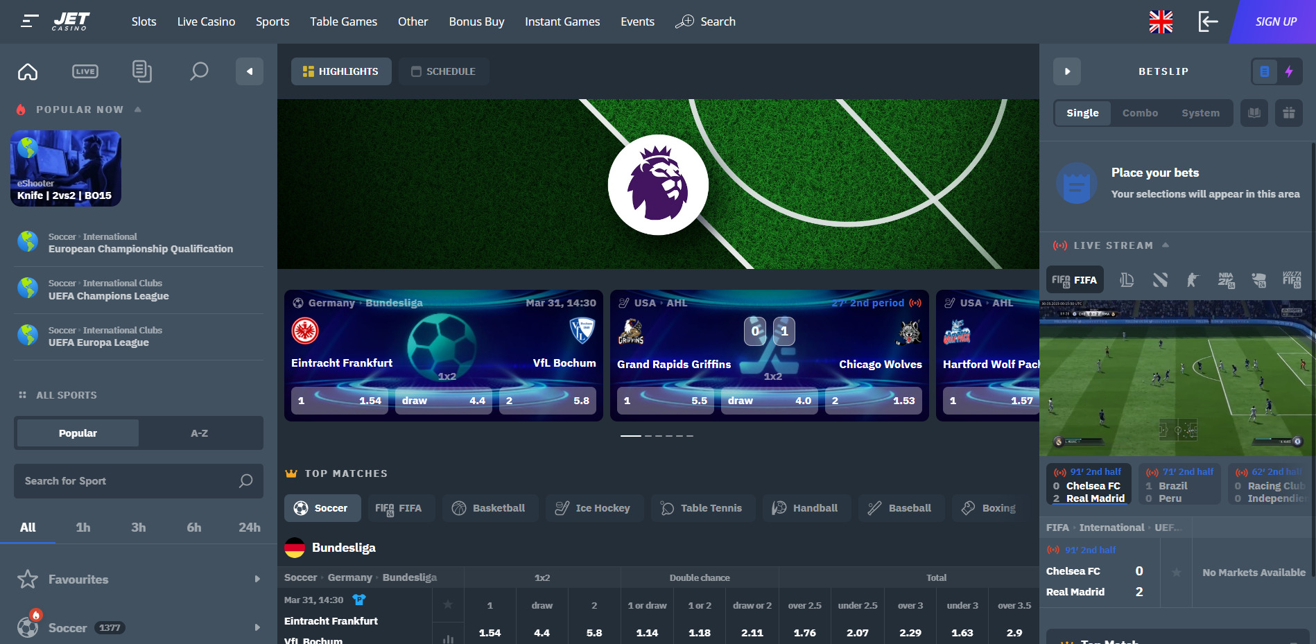 Sportsbetting hos Jet Norge