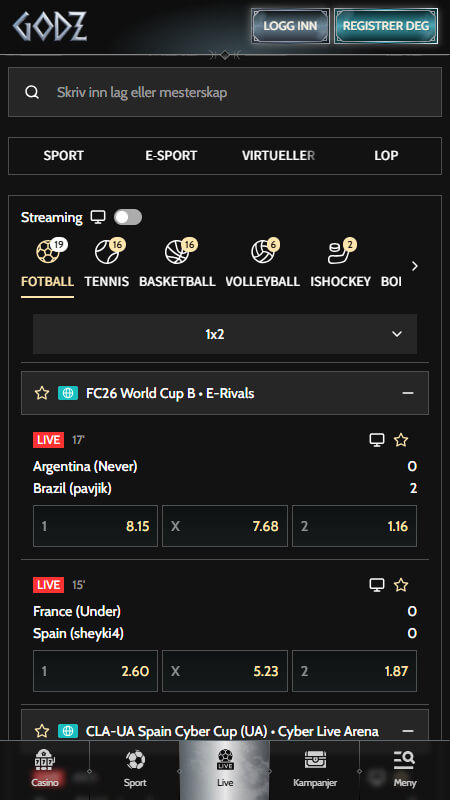 Livebetting hos Godz