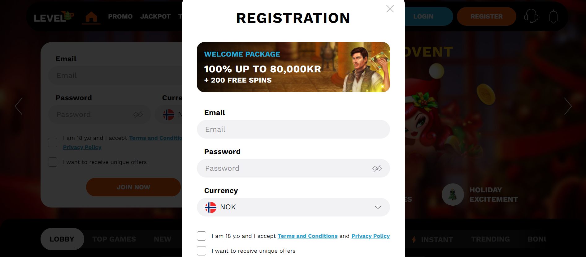 Registreringsprosess hos LevelUp Casino