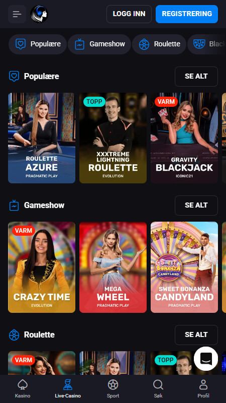 Lucky Vibe live casino Norway
