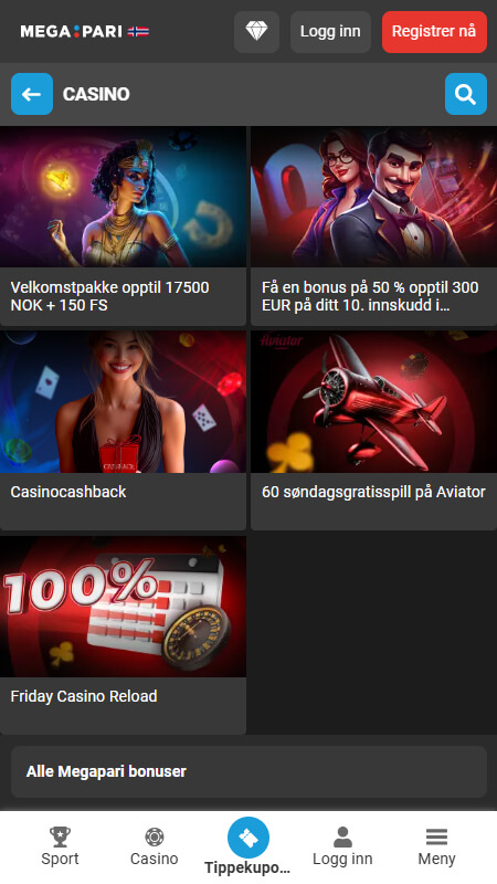 Megapari bonuses for casino