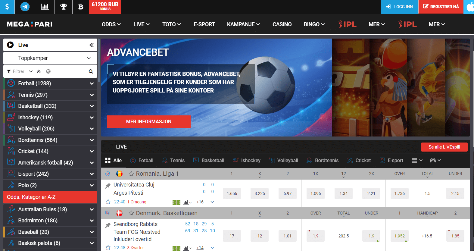 Sportsbetting hos Megapari