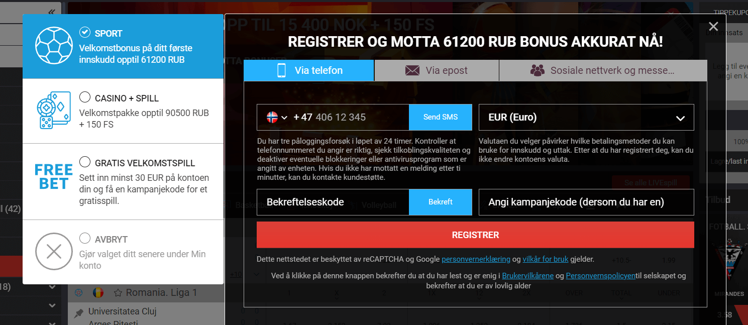 Registreringsprosessen hos Megapari