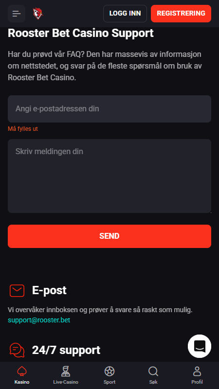 Rooster.bet customer support