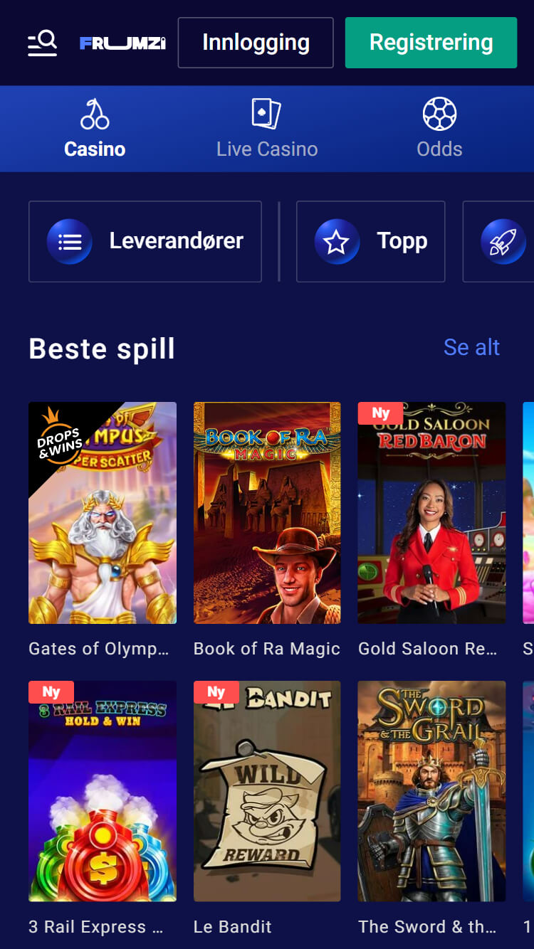 Spillutvalg hos Frumzi Casino