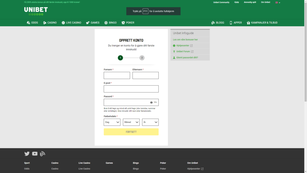Unibet registrering