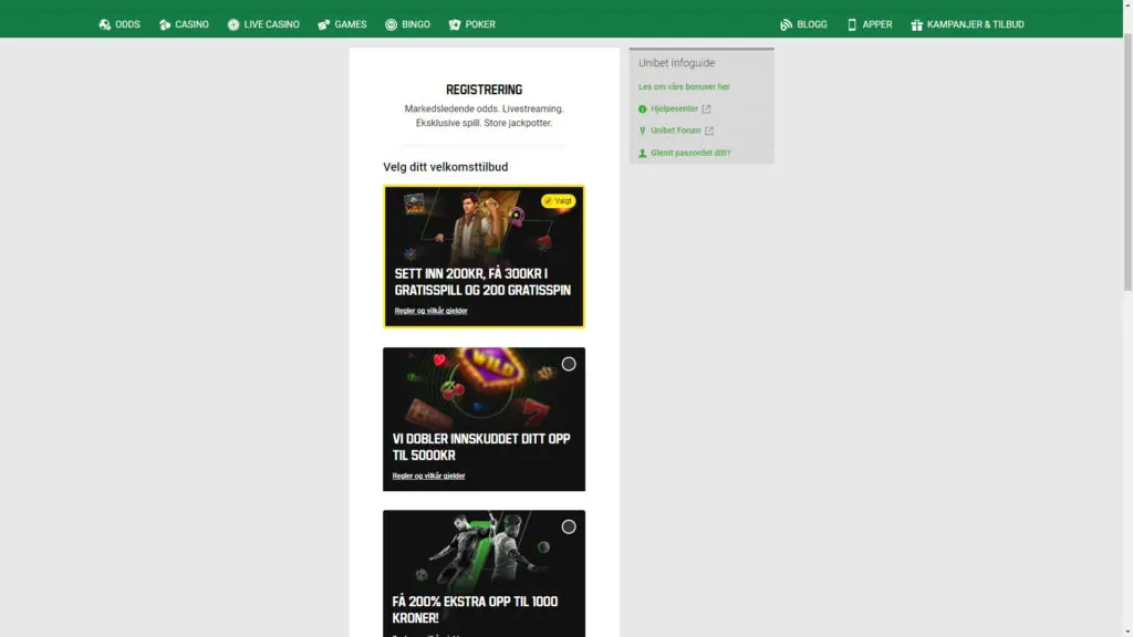 Unibet Registrering