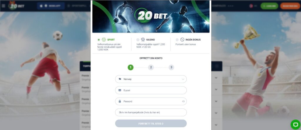 20Bet Sport Betting Registration NO
