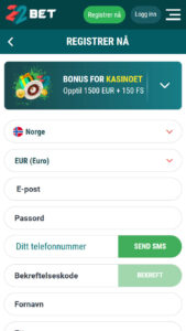 Registrering på 22bet Casino