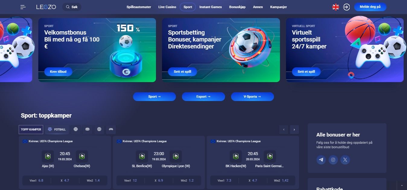 Legzo Bookmaker Sport Betting, bookiesnorge.tv