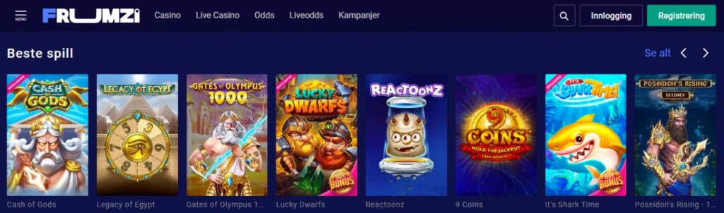 Spillutvalg hos Frumzi Casino