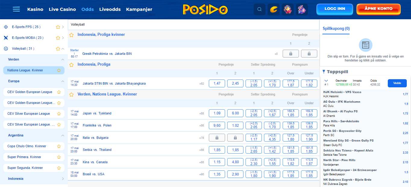 Posido Volleyball Betting, bookiesnorge.tv