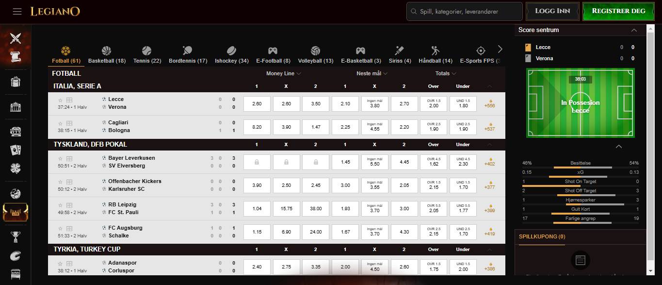 Legiano Bookmaker Live betting, bookiesnorge.tv