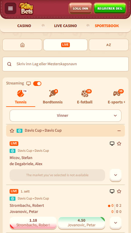 BillyBets live betting