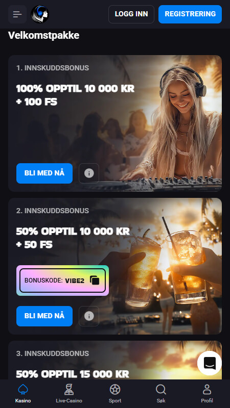 Lucky Vibe casino welcome bonuses pack