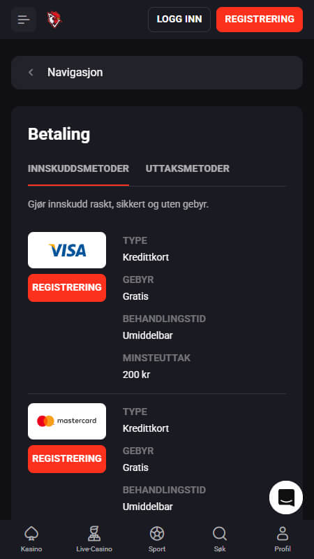 Rooster.bet payment options