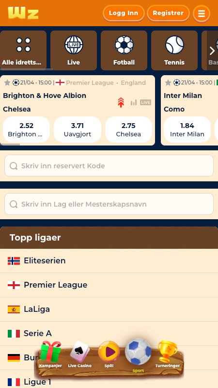 Wazamba grensesnitt for sportsbetting