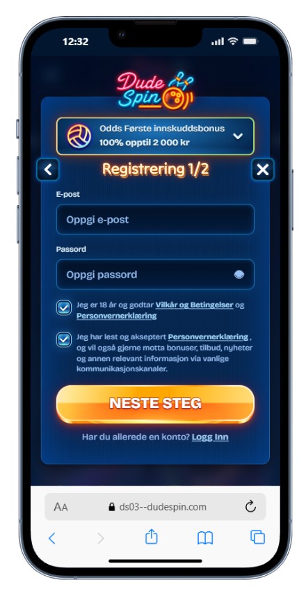 DudeSpin registrering